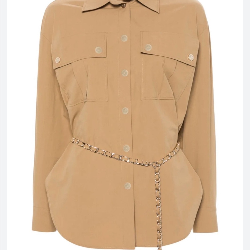 Maje Tan Shirt Jacket with Gold Chain Belt
